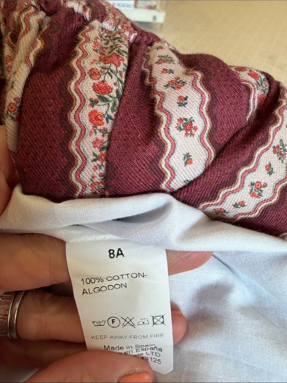 La Coqueta - Girls Burgundy Floral Striped Hand Smocked Dress - Size: 8Y - Picture 10 of 10